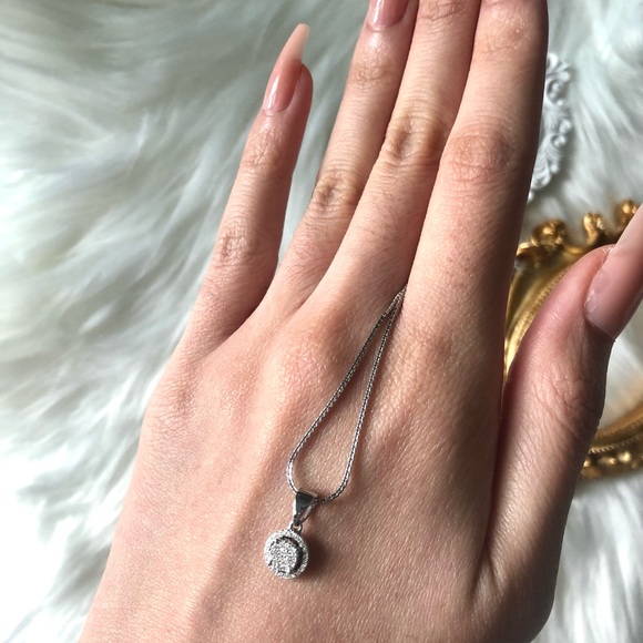 Engagement 18K White Gold Natural Diamond Pendant Necklaces - Picture 5 of 9